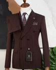 Mario Casas Men's Two-Piece Suit - Brown Strips - 3