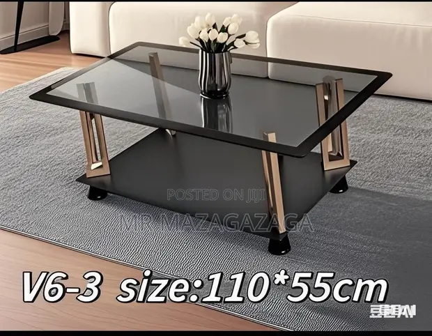 Rectangular Tempered Glass & Stainless Steel Tea Table (110x55cm) - 1