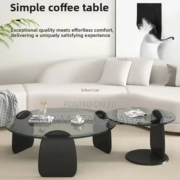 Modern Round Glass Coffee Table (80x50cm) - 1