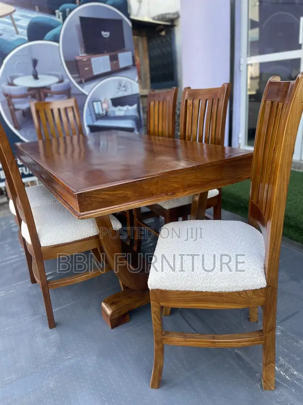 Modern Dining Set - 6 Chairs, Mninga Wood - 1