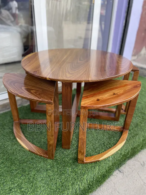 Modern Mninga Wood Coffee Table with Side Stools - 1