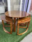Modern Mninga Wood Coffee Table with Side Stools - 1