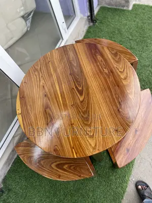 Modern Mninga Wood Coffee Table with Side Stools