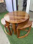 Modern Mninga Wood Coffee Table with Side Stools - 3