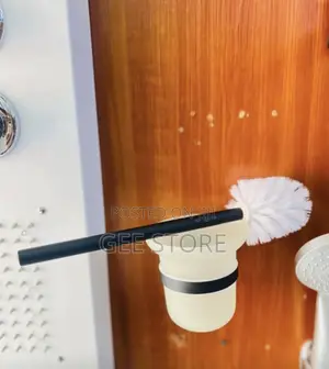 Wall-Mounted Toilet Brush Holder - Matte Black & Frosted Glass
