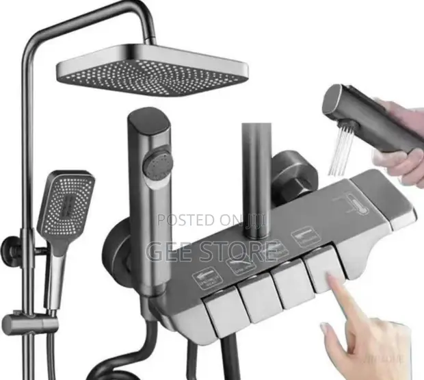 Modern Gunmetal Gray Piano-Key Multi-Function Shower Set - 1