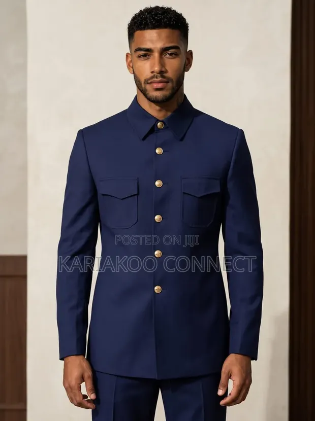 Black Smart Blue Button Suit - 1