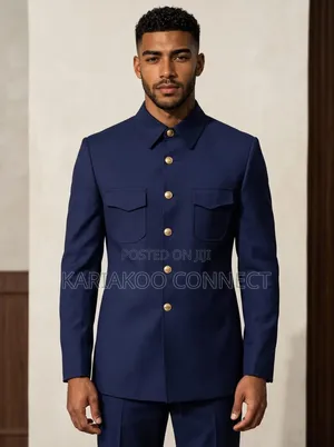 Black Smart Blue Button Suit