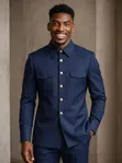 Black Smart Blue Button Suit - 2