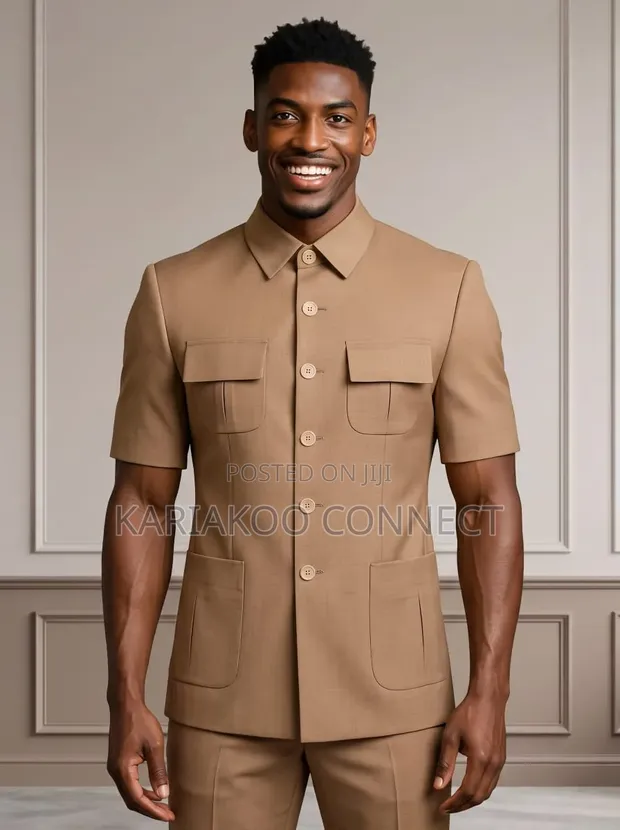 Black Smart Brown Buttons Suit - 1