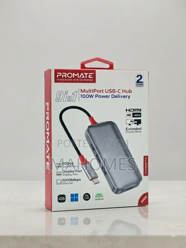 Promate 9-in-1 USB-C Hub 100W PD - 1