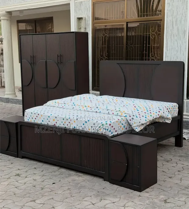 Bedroom Set: Bed, 4-Door Wardrobe, 2 Bedside Tables, Mattress - 1