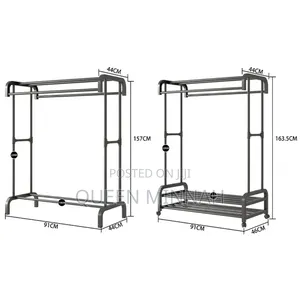 Heavy Duty Clothes Rack with Double Rods and Shelf