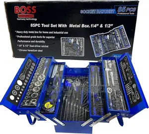 BOSS 85 Piece Socket Ratchet Tool Set with Metal Box