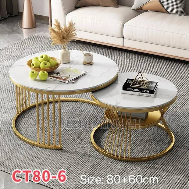Nesting Coffee Table Set (CT80-6) - Faux Marble & Gold - 1