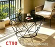 Coffee Table CT90 - Round Glass Top, Geometric Metal Base - 1