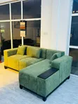 Green L-Shape Sofa with Fibers and Spring - 1