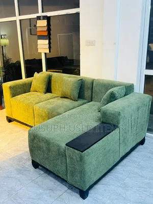 Green L-Shape Sofa with Fibers and Spring