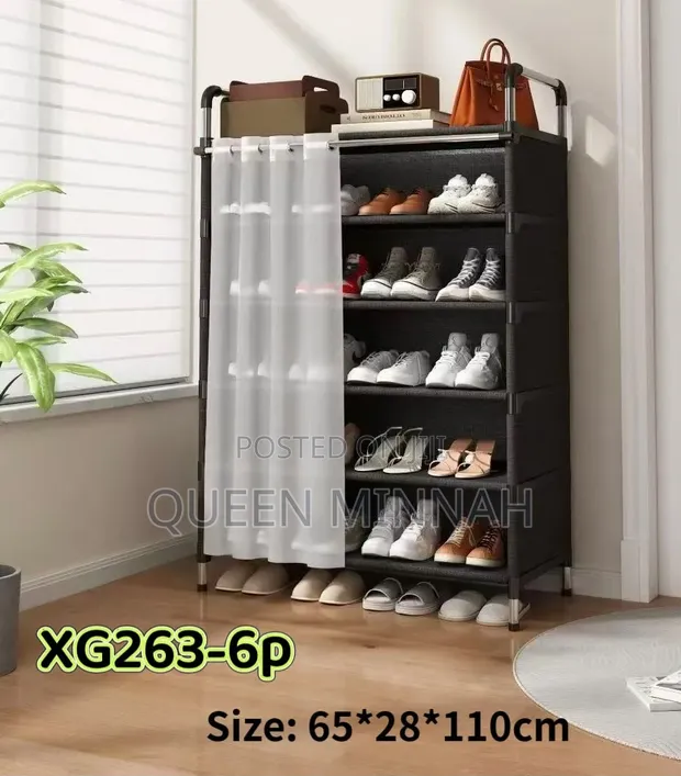 Multi-Tier Storage Rack with Dust-Proof Curtain - 1