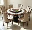 Luxury Round Rotating Dining Set - Rich Wood Grain - 2
