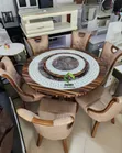 Jedwali la Kula la Mbao la Mviringo la Lyxury la Viti 6 na Lazy Susan ya Marumaru inayozunguka - 2