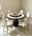 6 Seater Luxury Modern Round Wooden Dining Table Set - 2