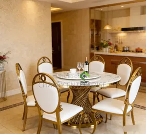 Luxury Modern Gold Finish Round Dining Set with Lazy Susan (6 Seaters)
