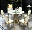 Modern Luxury Round Dining Set - Marble Top, Gold Base, 6 Chairs - 1