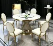 Modern Luxury Round Dining Set - Marble Top, Gold Base, 6 Chairs - 2