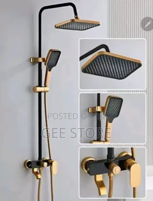 Black-and-Gold Finish Shower System with Rainfall Head