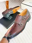 Premium Men's Brown Exotic Leather Monk Strap Shoes - 1