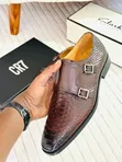 Premium Men's Brown Exotic Leather Monk Strap Shoes - 3
