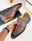 Premium Men's Brown Exotic Leather Monk Strap Shoes - 5