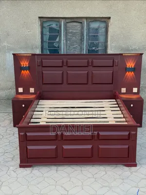 Solid Wood Queen Bed Frame with Chocolate Color Bedsides