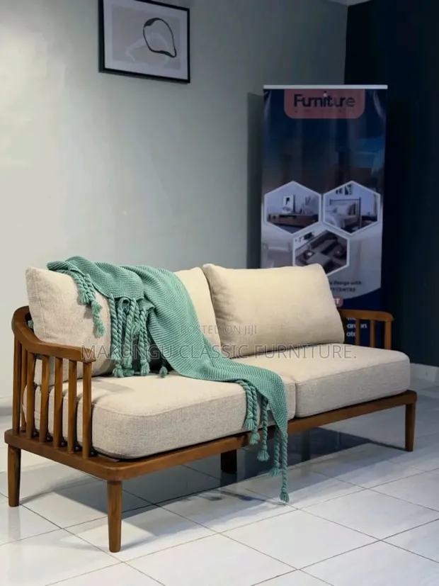 Sofa Set Mpya 3-2-1-1, Muundo wa Mbao Ngumu - 1