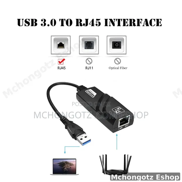 Adapta ya USB kwenda Ethernet | RJ45 Gigabit 1000Mbps USB 3.0 - 1