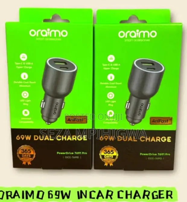 Oraimo 69W Car Charger - Type-C + USB - 1