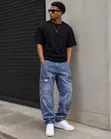 Baggy Cargo Denim Jeans - Detailing on Thighs - 3