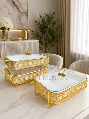 Luxury Serving Set - White Ceramic & Gold Metal