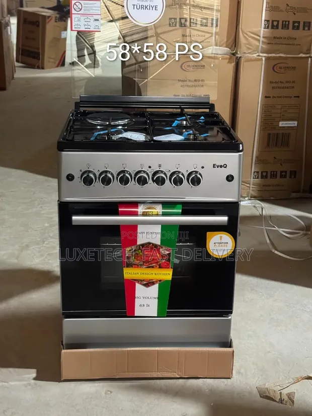 EvoQ 58x58cm Cooker: 3 Gas + 1 Electric Burner, 63L Oven - 1