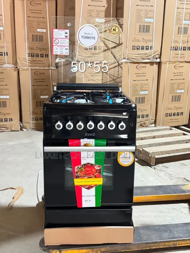 EvoQ 50x55cm Black Gas Cooker with Oven (3 Gas + 1 Electric) - 1