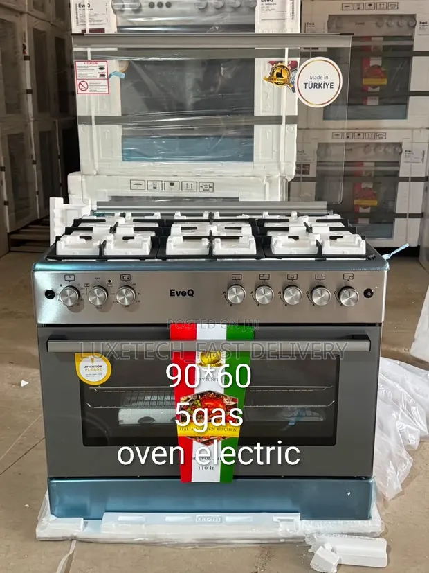 EvoQ 90x60cm Free Standing Cooker - 5 Gas Burners, Electric Oven - 1