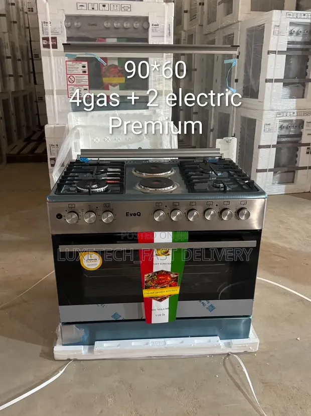 EvoQ 90x60cm Cooker - 4 Gas + 2 Electric Plates with 110L Oven - 1