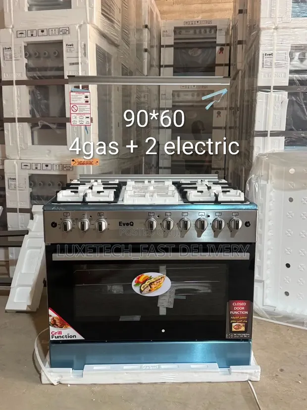 EvoQ Standing Cooker 90x60cm - 4 Gas + 2 Electric Oven - 1