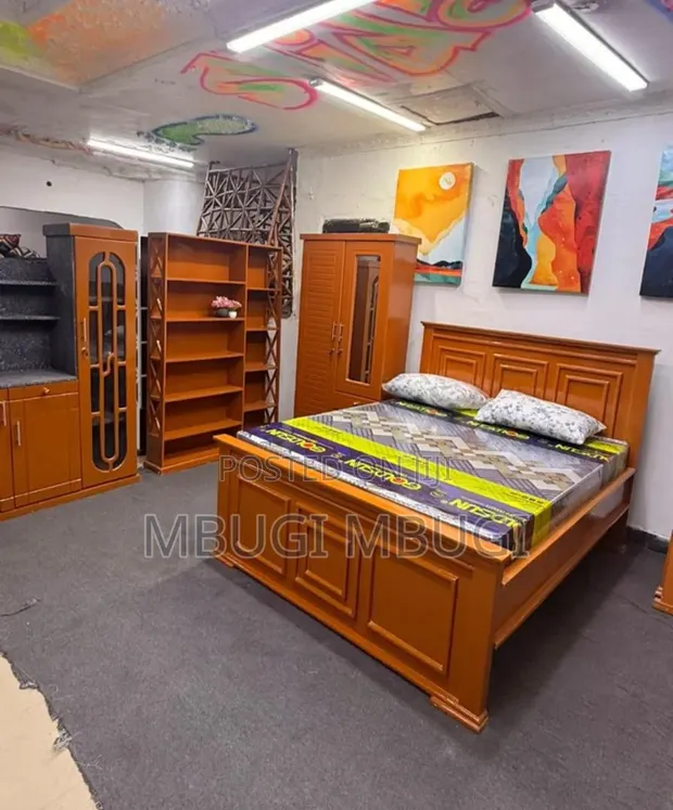 Bedroom Set: Bed, 5-Door Wardrobe, Kitchen Cabinet, Shoe Rack - 1