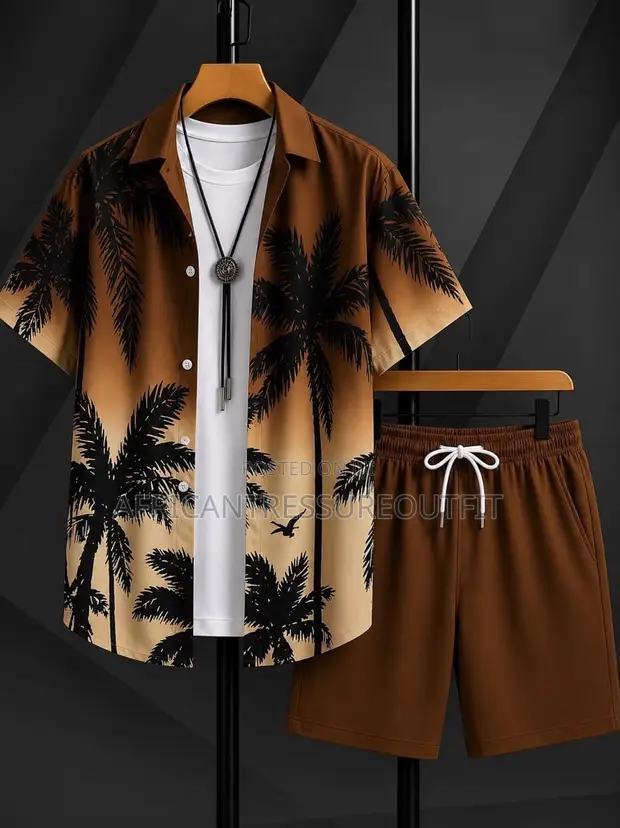 European Baroque 3D Printed Short Sleeve Shirt & Shorts Set - 1