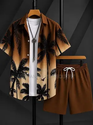 European Baroque 3D Printed Short Sleeve Shirt & Shorts Set
