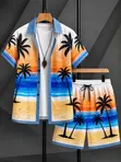 European Baroque 3D Printed Short Sleeve Shirt & Shorts Set - 2