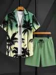 European Baroque 3D Printed Short Sleeve Shirt & Shorts Set - 3