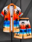 European Baroque 3D Printed Short Sleeve Shirt & Shorts Set - 4